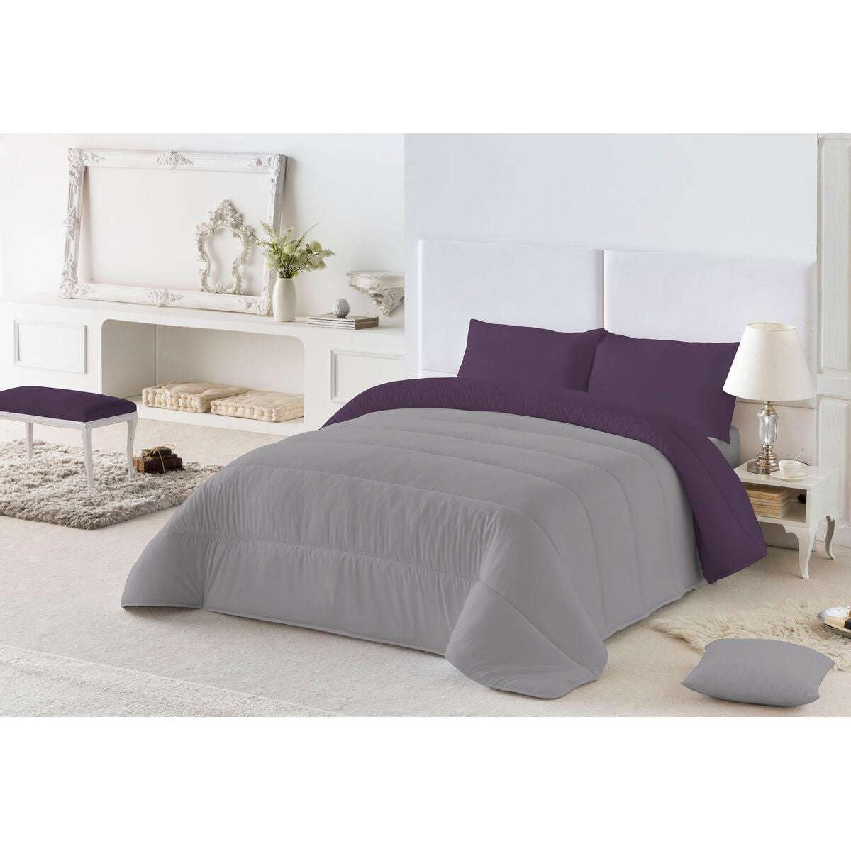 Bettdecke Naturals Colors Grau 300 gsm Aubergine (240 x 260 cm) (Double size)