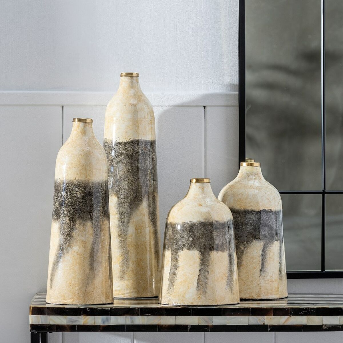 Vase 16 x 16 x 50 cm Kristall Grau Creme