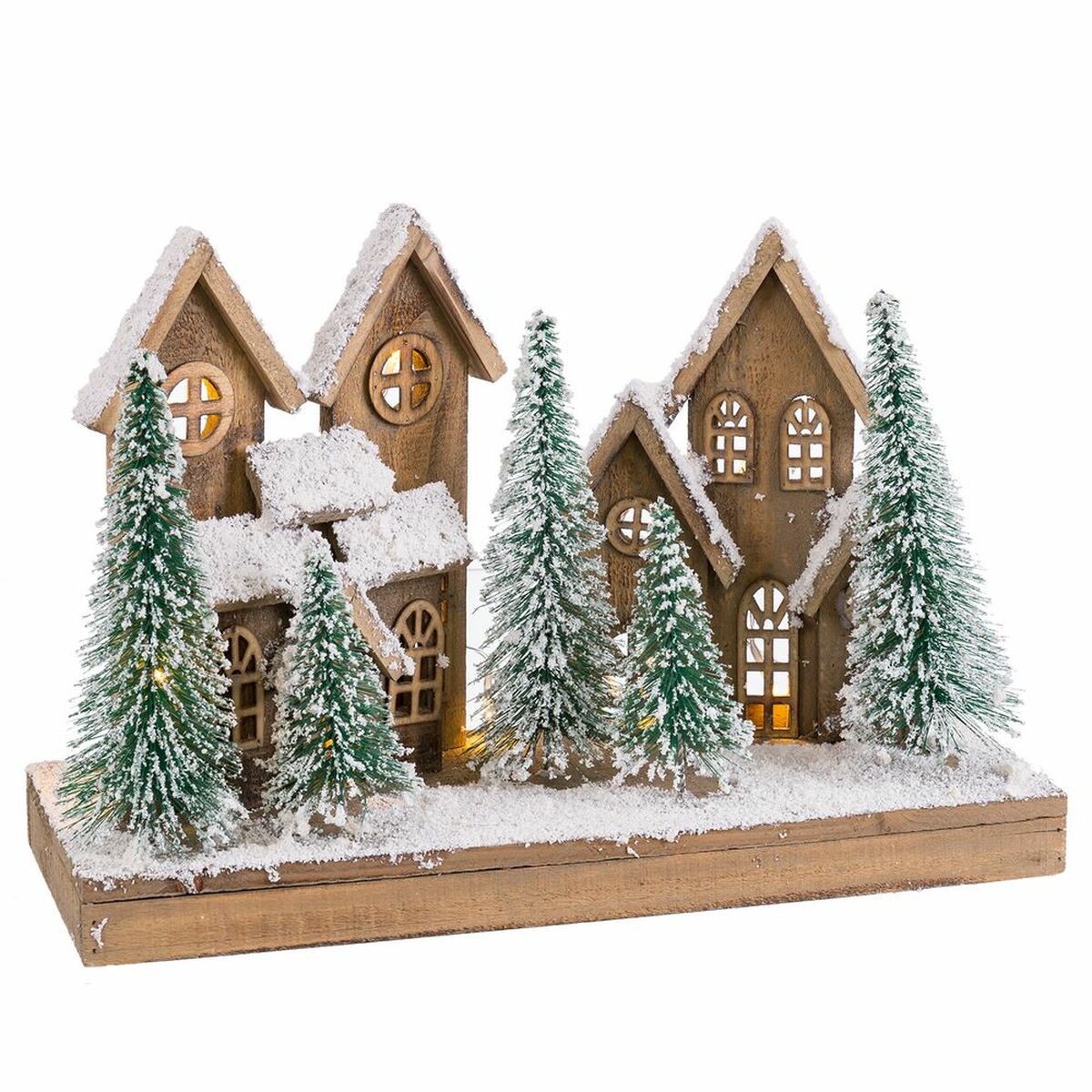 Weihnachtsschmuck Weiß grün natürlich Holz Kunststoff Dorf 45 x 18 x 30 cm