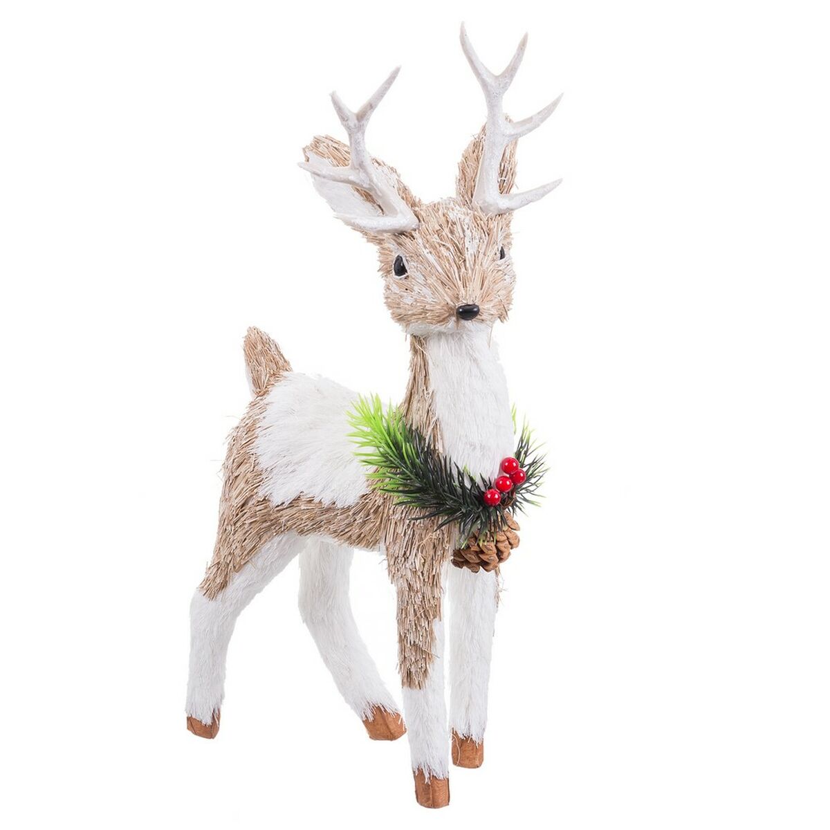 Weihnachtsschmuck Weiß natürlich Faser Polyfoam Hirsch 20 x 11 x 41 cm