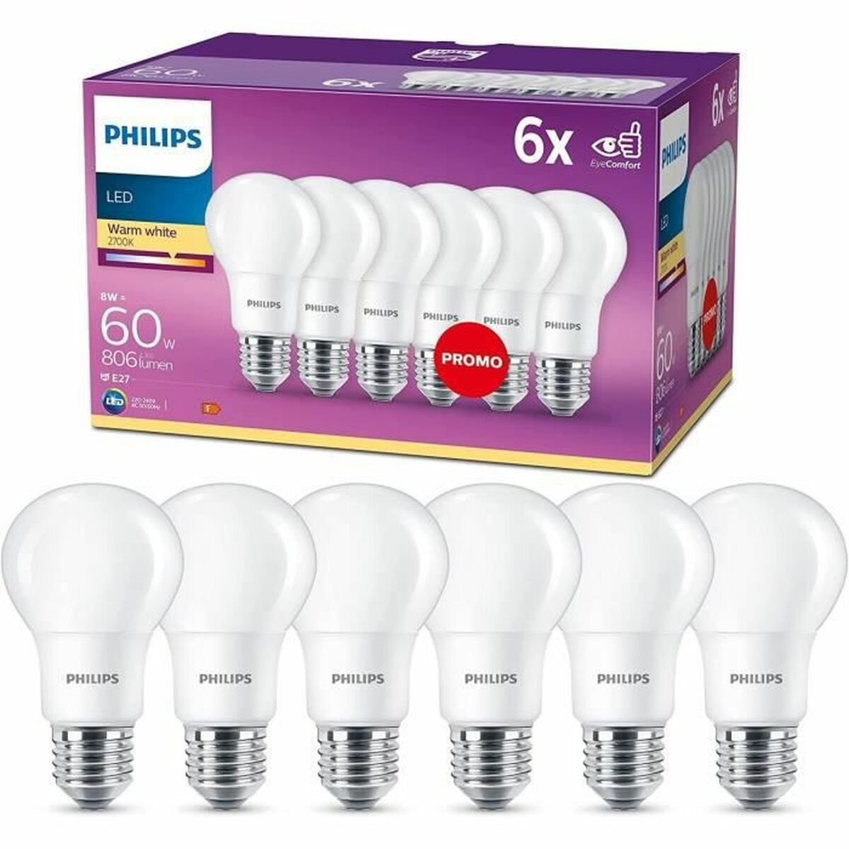 LED-Lampe Philips Bombilla Weiß F 8 W 60 W E27 (2700k)