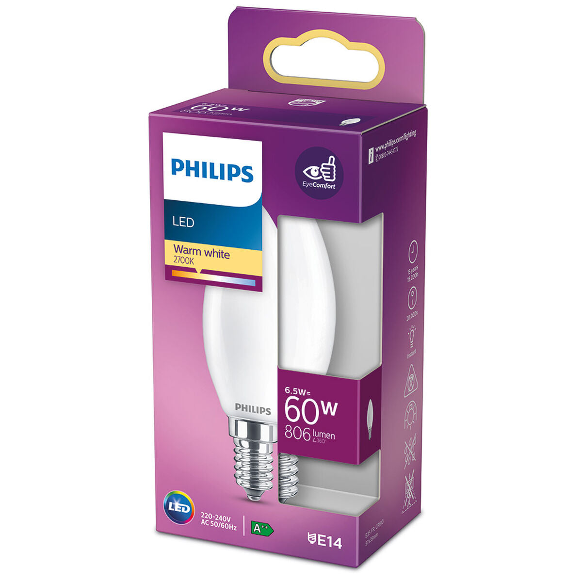 LED-Lampe Philips Kerze E 6,5 W 60 W E14 806 lm 3,5 x 9,7 cm (2700 K)