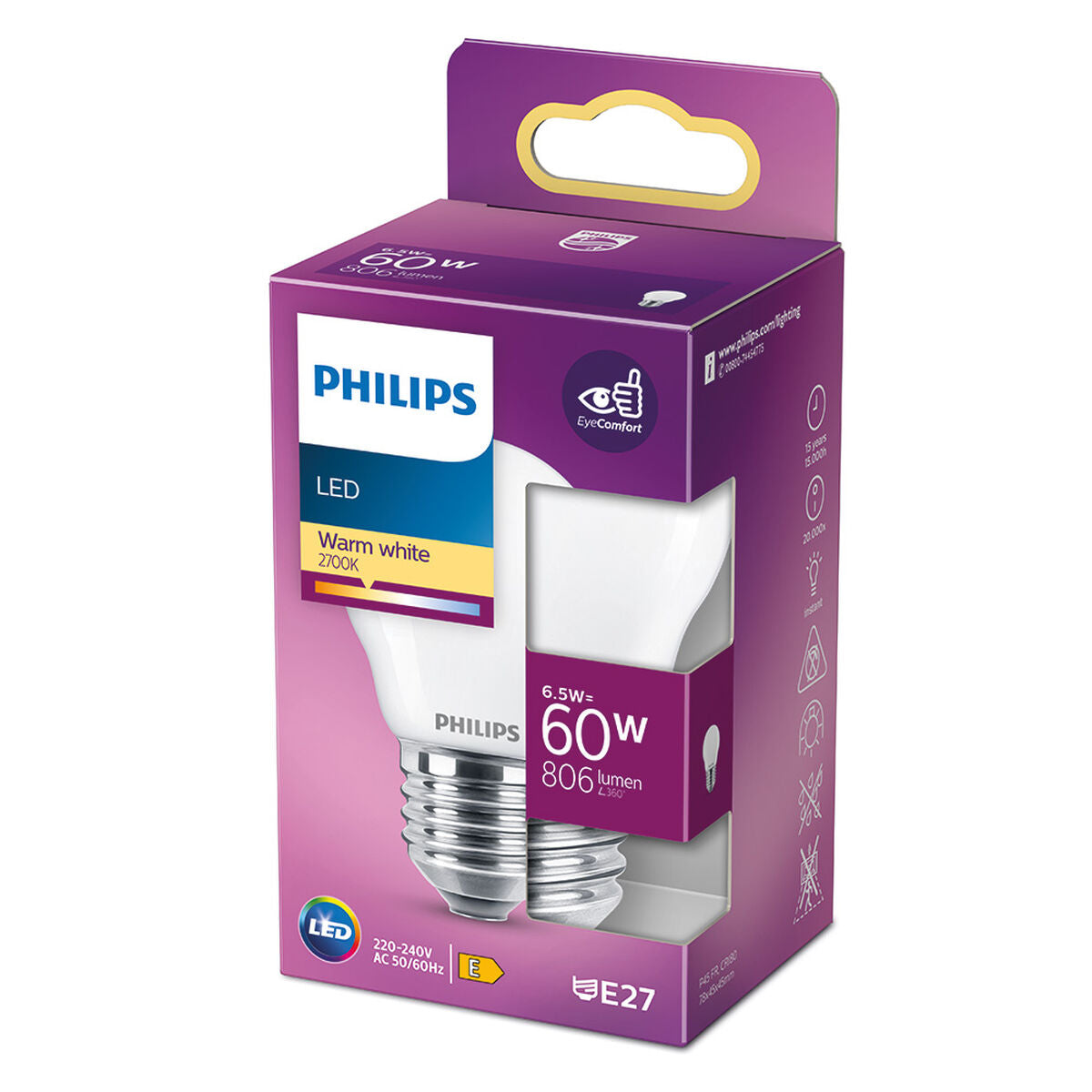 LED-Lampe Philips E 6,5 W 60 W E27 806 lm 4,5 x 7,8 cm (2700 K)