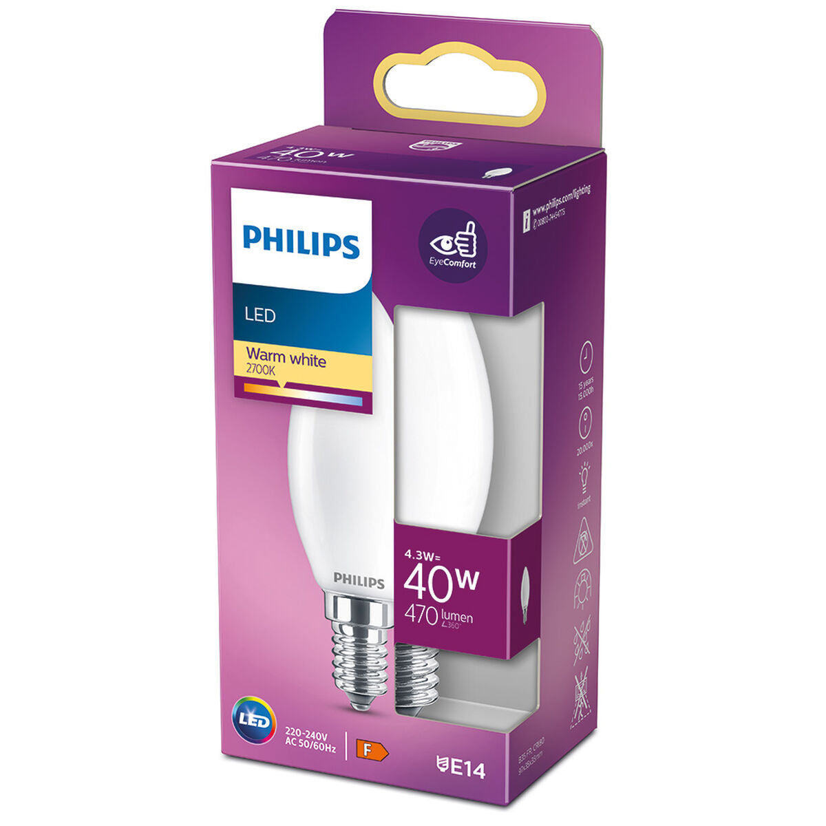 LED-Lampe Philips Kerze F 4,3 W E14 470 lm 3,5 x 9,7 cm (2700 K)