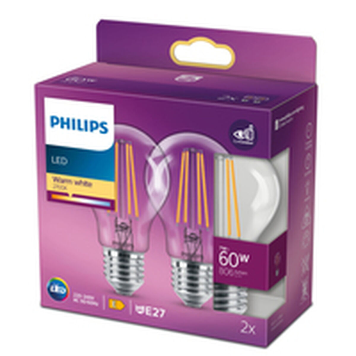 LED-Lampe Philips Classic 60 W Weiß E E27 (2700 K) (2 Stück)