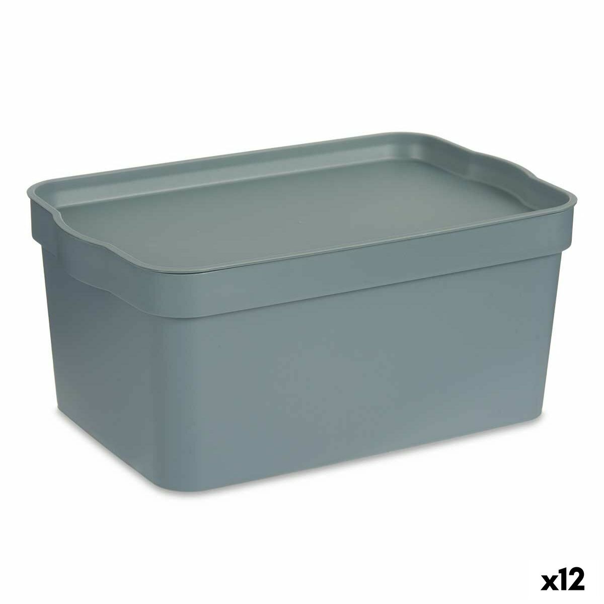 Aufbewahrungsbox mit Deckel Grau Kunststoff 7,5 L 21 x 14,2 x 32 cm (12 Stück)