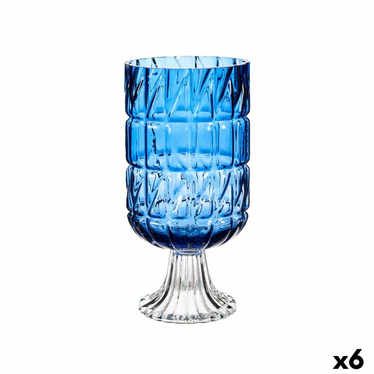 Vase Schnitzerei Blau Kristall 13 x 26,5 x 13 cm (6 Stück)