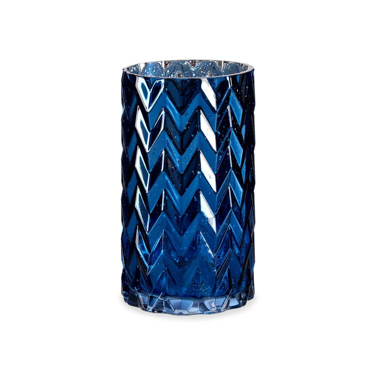 Vase Schnitzerei Stachel Blau Kristall 11,3 x 19,5 x 11,3 cm (6 Stück)