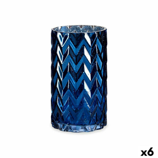 Vase Schnitzerei Stachel Blau Kristall 11,3 x 19,5 x 11,3 cm (6 Stück)