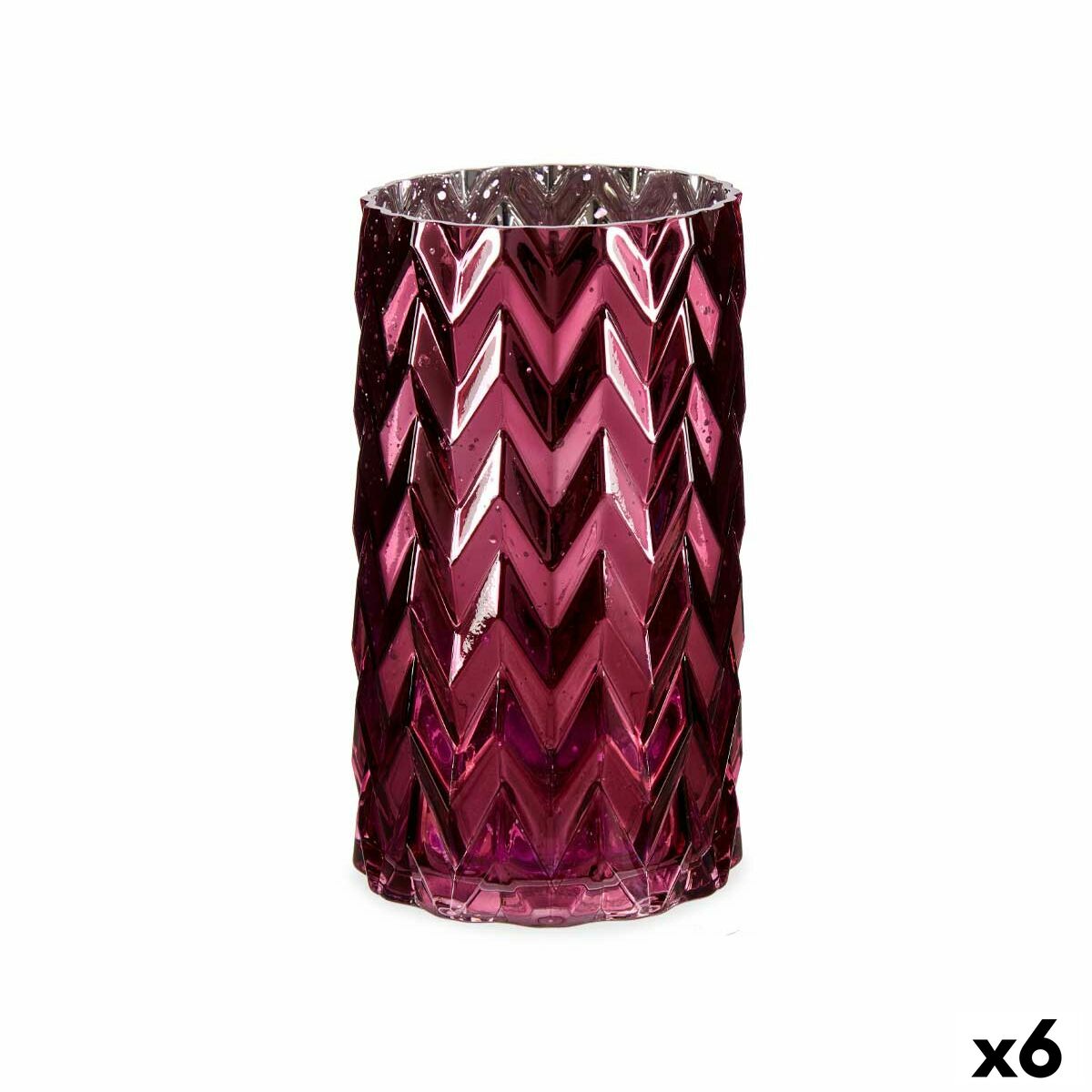 Vase Schnitzerei Stachel Rosa Kristall 11,3 x 19,5 x 11,3 cm (6 Stück)