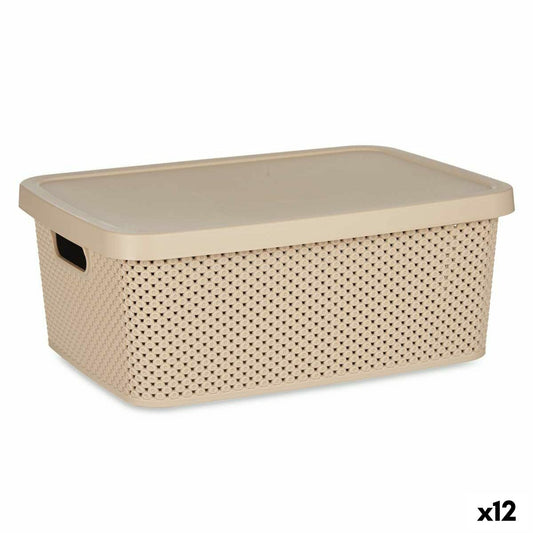 Aufbewahrungsbox mit Deckel Beige Kunststoff 13 L 28 x 15 x 39 cm (12 Stück)