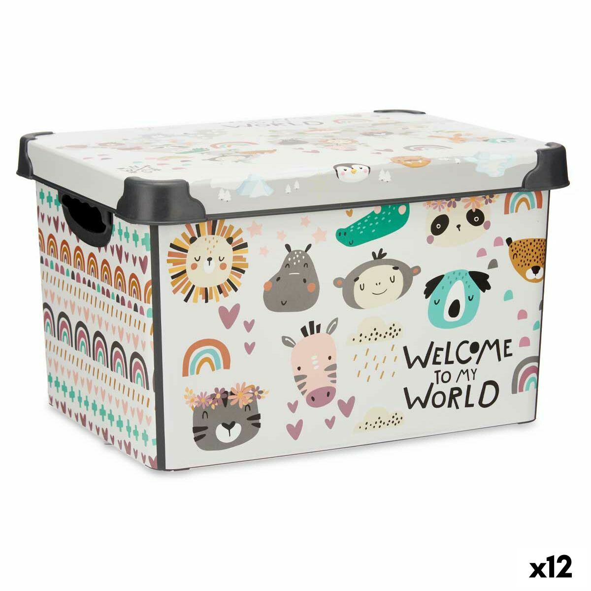 Aufbewahrungsbox mit Deckel Für Kinder tiere Kunststoff 22 L 30 x 23,5 x 40 cm (12 Stück)