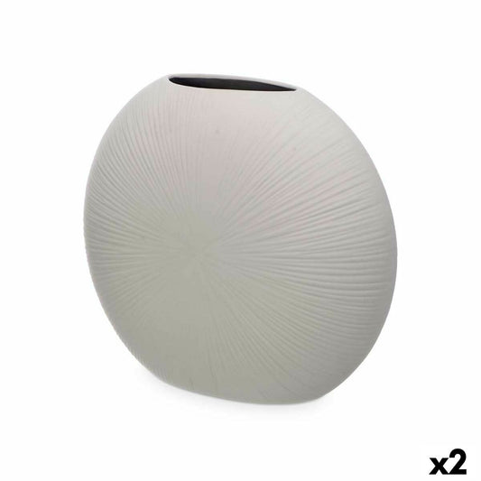 Vase Grau aus Keramik 36 x 34 x 16 cm (2 Stück) kreisförmig