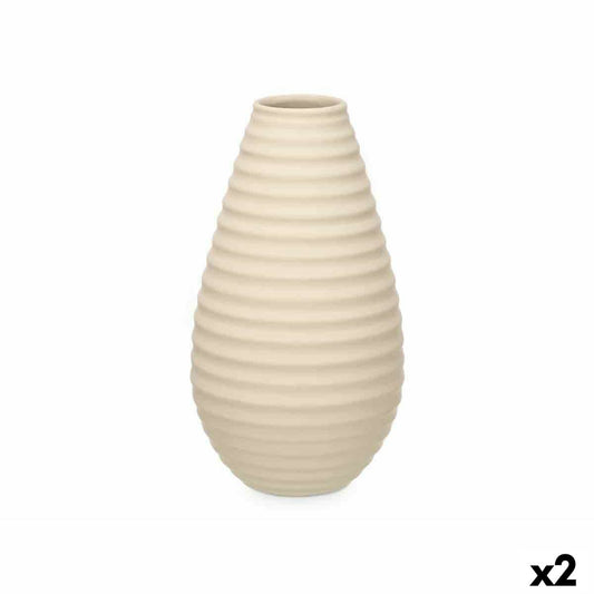 Vase Beige aus Keramik 22 x 44 x 22 cm (2 Stück) Streifen