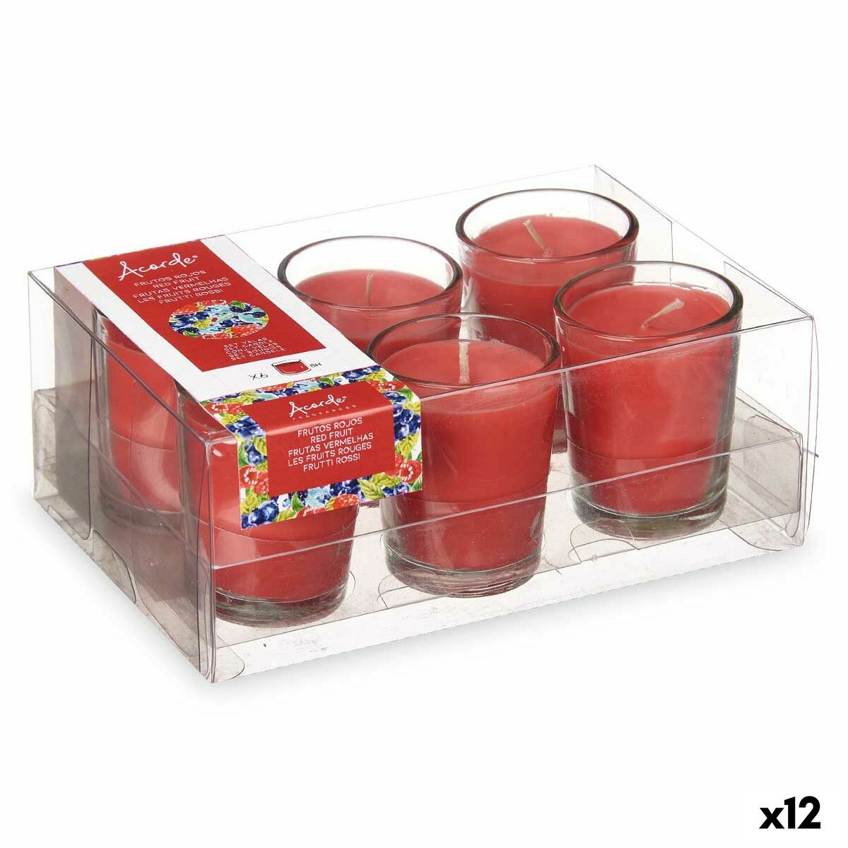 Parfümierte Kerzen-Set 16 x 6,5 x 11 cm (12 Stück) Trinkglas Rote Früchte