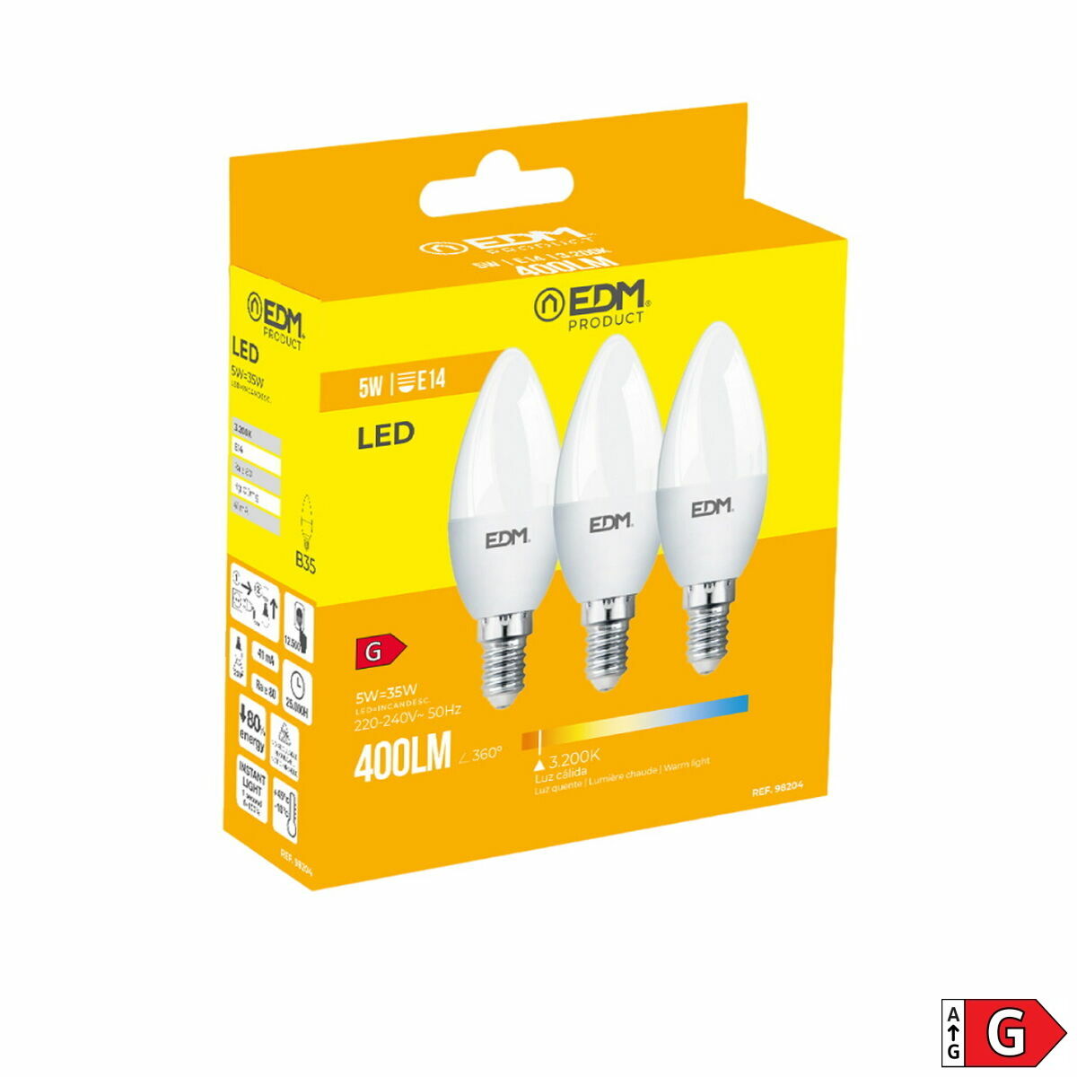 Packung mit 3 LED-Glühbirnen EDM G 5 W E14 400 lm Ø 3,6 x 10 cm (3200 K)