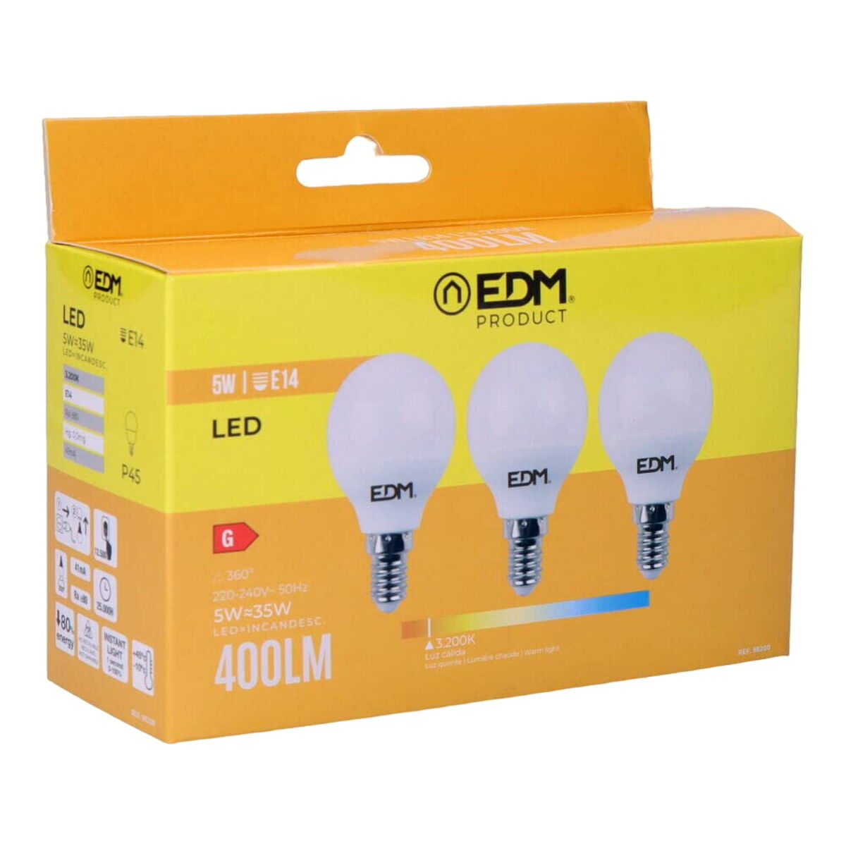 Packung mit 3 LED-Glühbirnen EDM G 5 W E14 400 lm Ø 4,5 x 8 cm (3200 K)