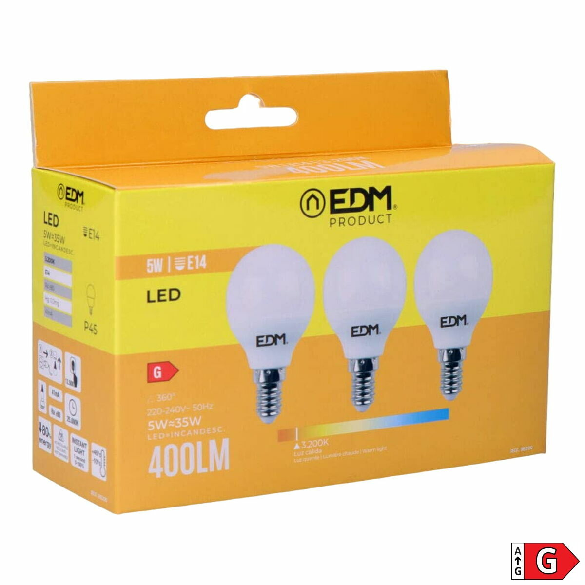 Packung mit 3 LED-Glühbirnen EDM G 5 W E14 400 lm Ø 4,5 x 8 cm (3200 K)