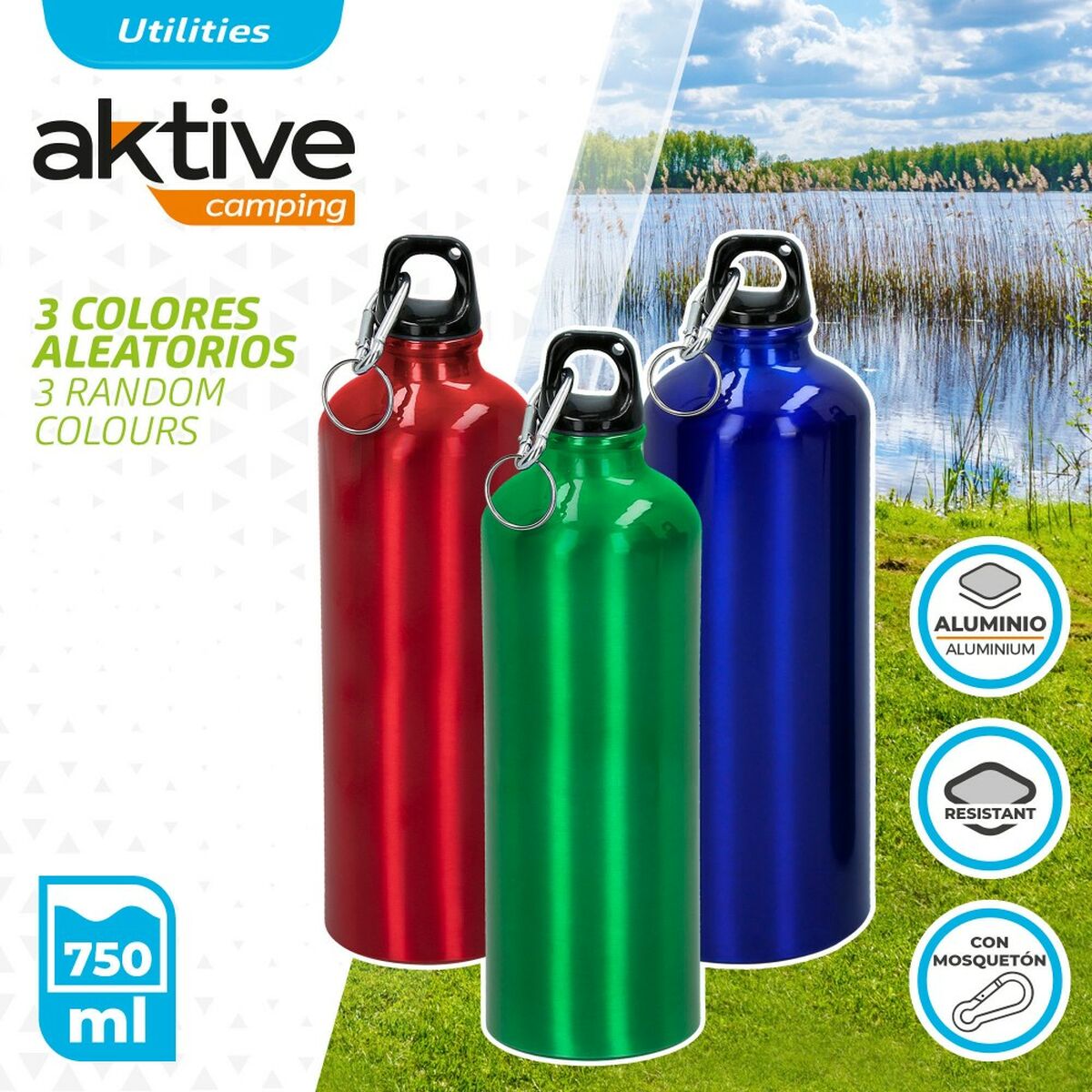 Wasserflasche Aktive 750 ml Karabinerhaken Aluminium 7 x 25 x 7 cm (24 Stück)