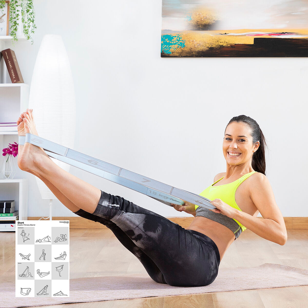 Elastisches Fitnessband für Stretching mit Übungsanleitung Stort InnovaGoods