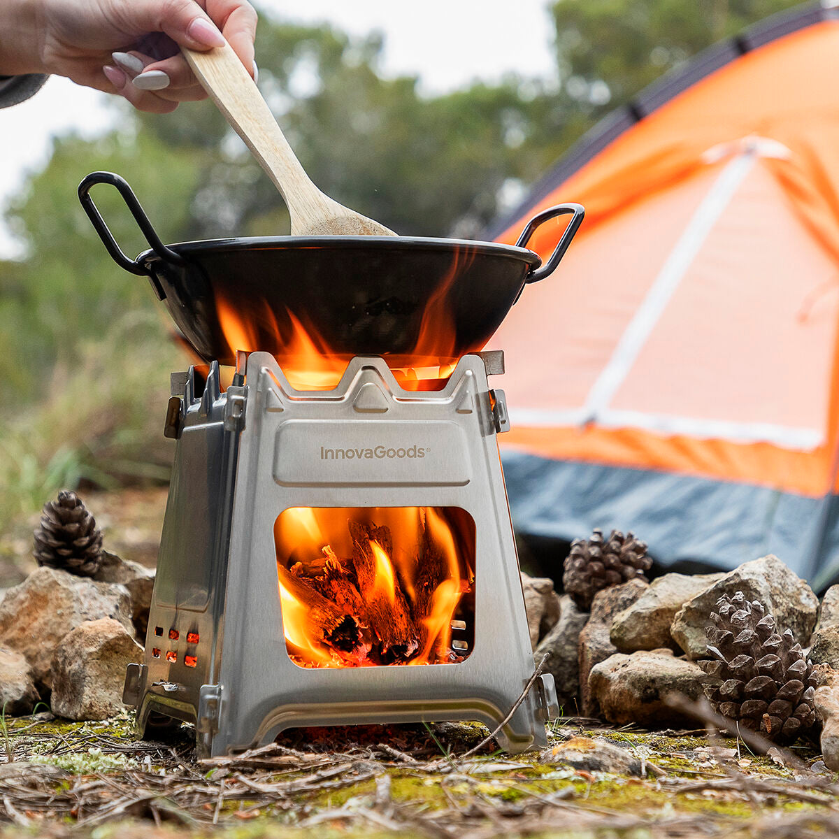 Zerlegbarer Campingkocher aus Stahl Flamet InnovaGoods